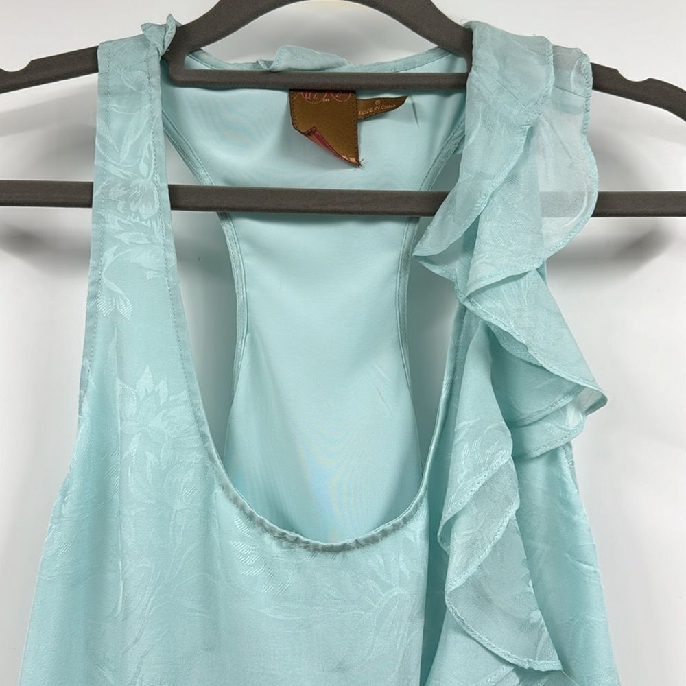 Ali Ro Silk Sky Blue Ruffled Mini Dress Racerback 6 - Picture 3 of 9